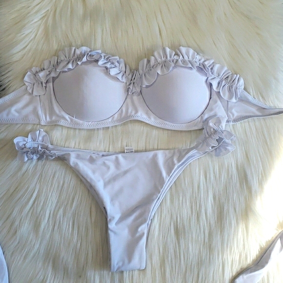 New White Sexy Ruffle Push Up Bikini Set Swimsuit - Picture 4 of 8
